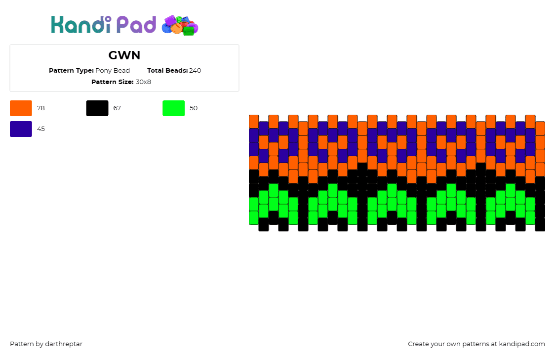 GWN - Pony Bead Pattern by darthreptar on Kandi Pad - gwn,ganja white night,music,edm,dj,cuff,festival,rave,orange,green