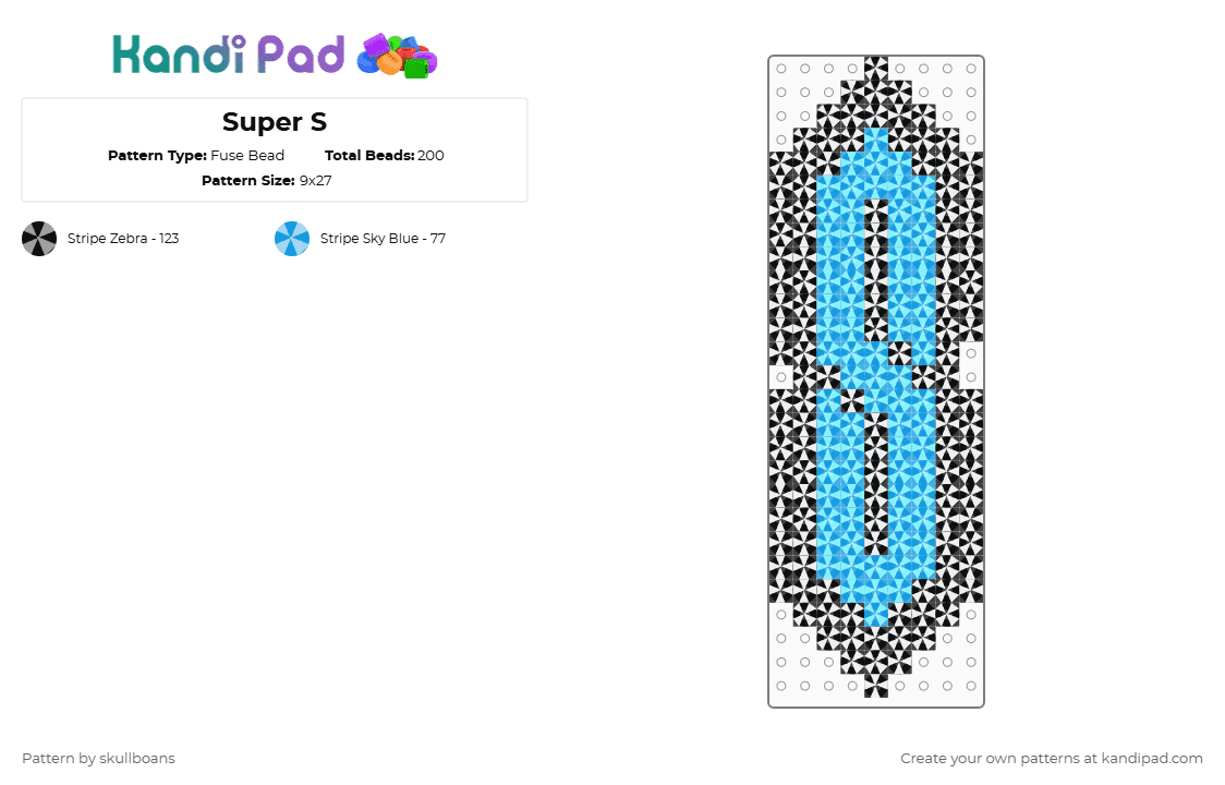 Super S - Fuse Bead Pattern by skullboans on Kandi Pad - black,light blue,super,super s,s,funny