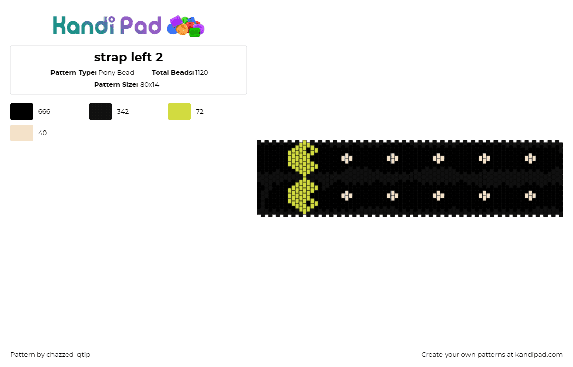 strap left 2 - Pony Bead Pattern by chazzed_qtip on Kandi Pad - pacman,arcade,retro,gaming,minimalist,classic,strap,nostalgia,game,black