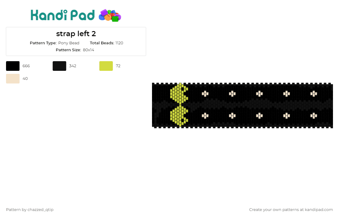strap left 2 - Pony Bead Pattern by chazzed_qtip on Kandi Pad - pacman,arcade,retro,gaming,minimalist,classic,strap,nostalgia,game,black