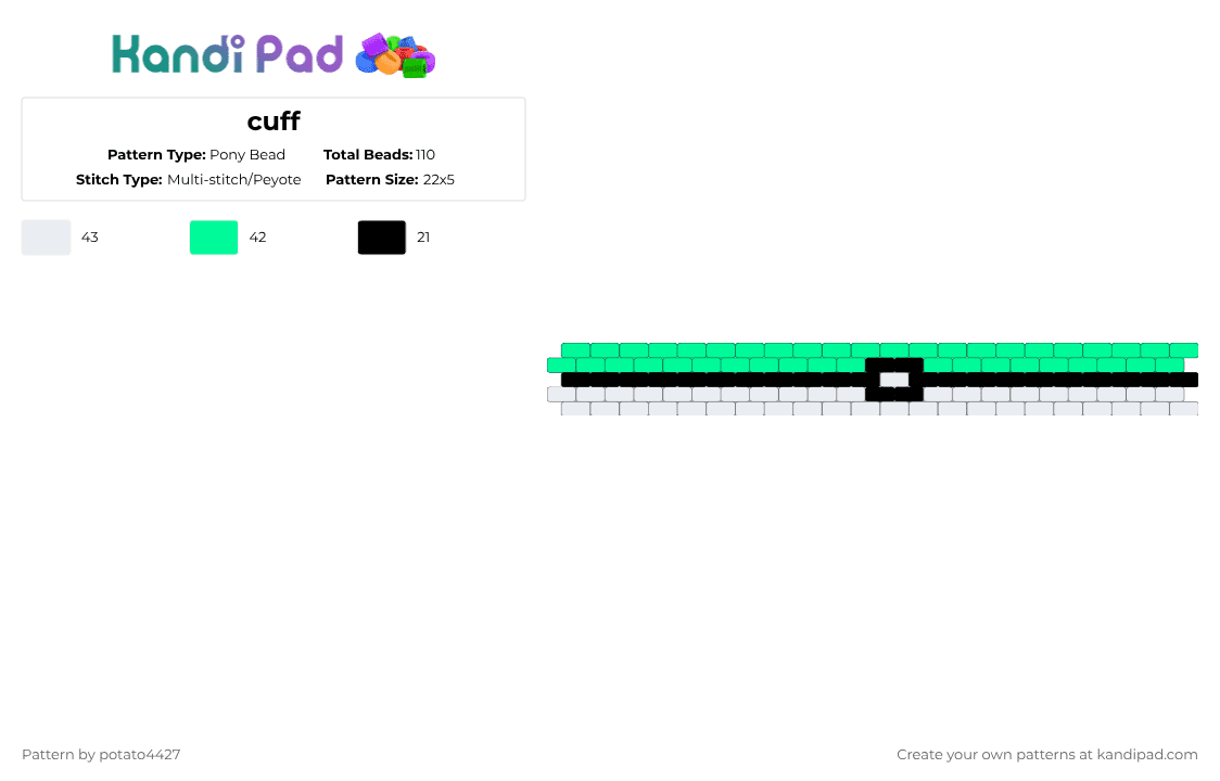cuff - Pony Bead Pattern by potato4427 on Kandi Pad - teal,white