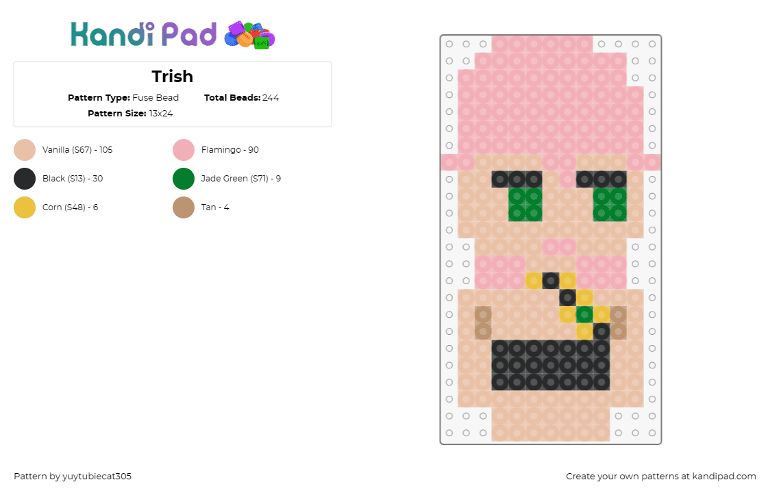 Trish - Fuse Bead Pattern by yuytubiecat305 on Kandi Pad - trish una,jojos bizarre adventure,character,anime,pink,green eyes,black top