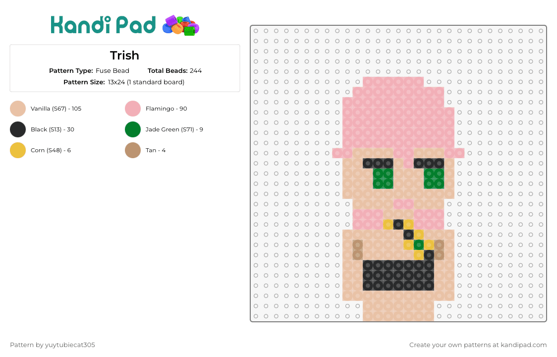 Trish - Fuse Bead Pattern by yuytubiecat305 on Kandi Pad - trish una,jojos bizarre adventure,character,anime,pink,green eyes,black top