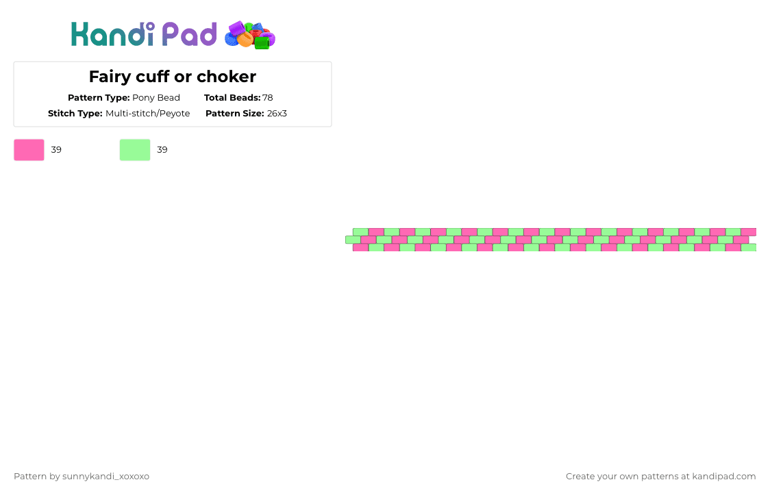 Fairy cuff or choker - Pony Bead Pattern by sunnykandi_xoxoxo on Kandi Pad - pink,teal