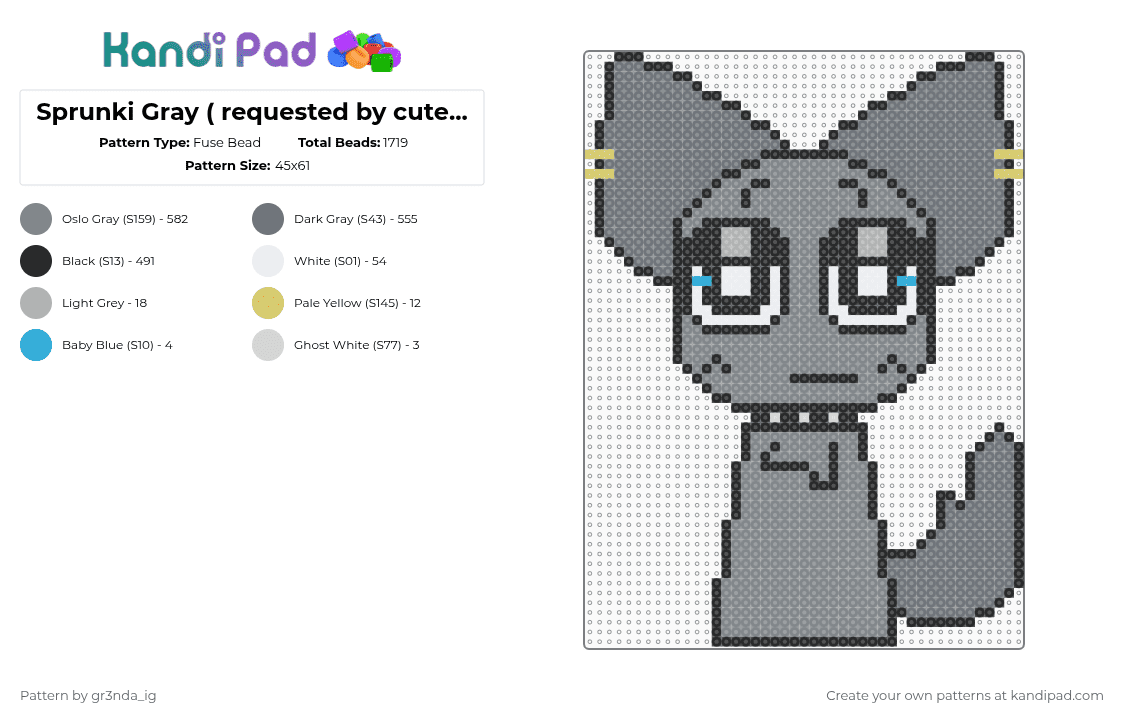 Sprunki Gray ( requested by cuteipie ) - Fuse Bead Pattern by gr3nda_ig on Kandi Pad - gray,sprunki,style,incredibox,grey,game,music,puppy
