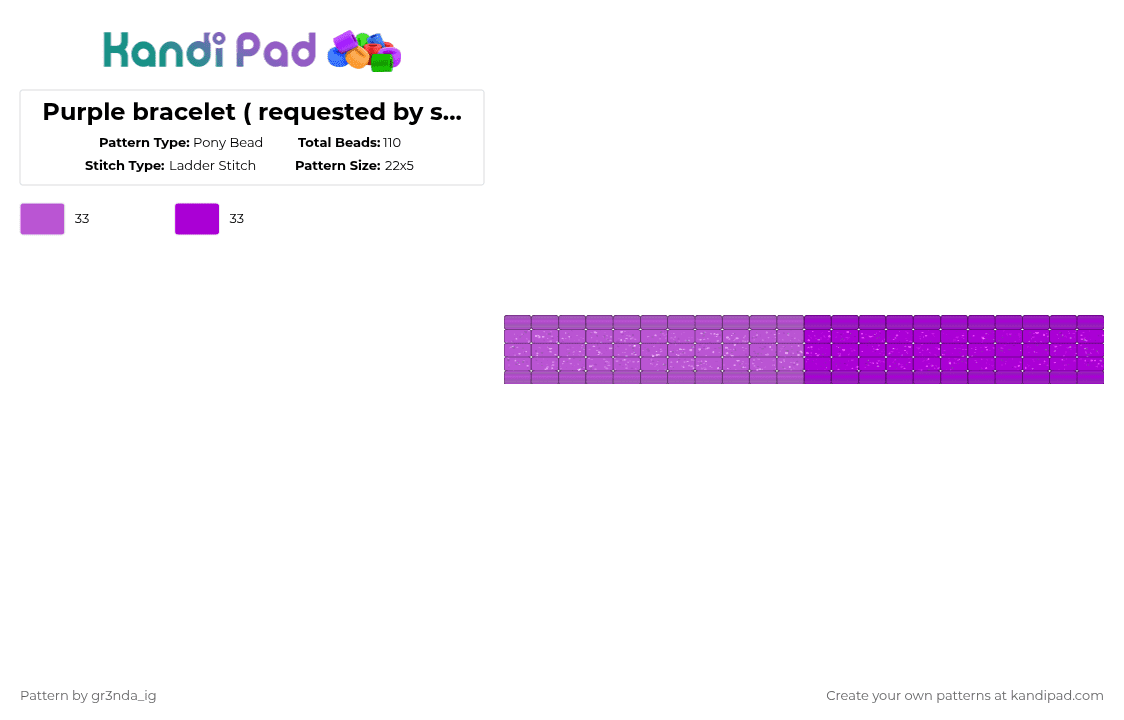 Purple bracelet ( requested by shellyvisionforlife_na ) - Pony Bead Pattern by gr3nda_ig on Kandi Pad - pink,purple,bracelet,lavender,shiny,glitter,color,cute