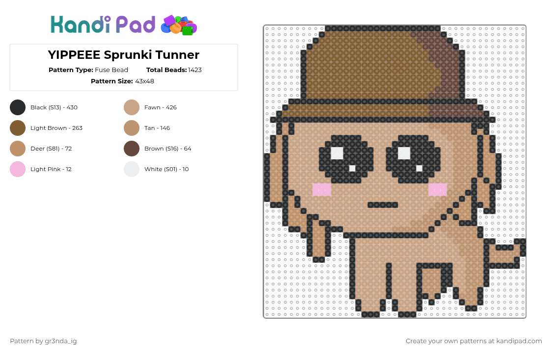 YIPPEEE Sprunki Tunner - Fuse Bead Pattern by gr3nda_ig on Kandi Pad - beige,tan,sprunki,incredibox,music,game,yippeee,cute,tunner