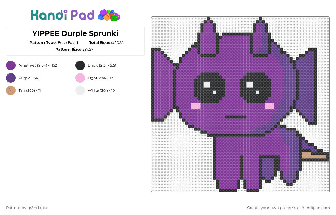 YIPPEE Durple Sprunki - Fuse Bead Pattern by gr3nda_ig on Kandi Pad - pink,dragon,durple,purple,sprunki,incredibox,music,cute,kawaii