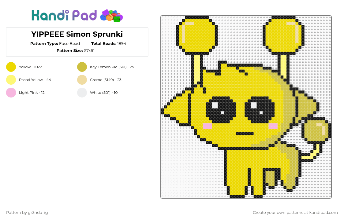 YIPPEEE Simon Sprunki - Fuse Bead Pattern by gr3nda_ig on Kandi Pad - yellow,sprunki,simon,incredibox,music,game,yippeee,cute