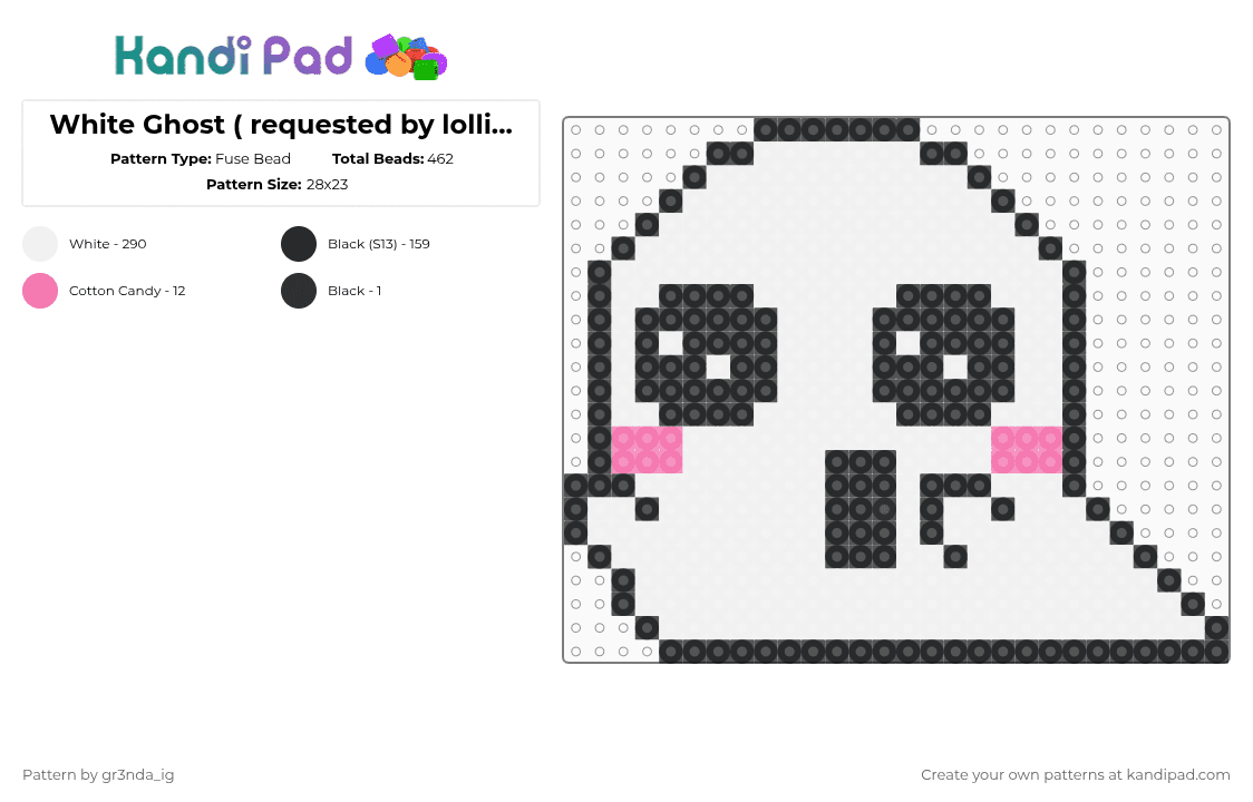 White Ghost ( requested by lollipop ) - Fuse Bead Pattern by gr3nda_ig on Kandi Pad - white,ghost,cute,spooky,scary,monster,halloween