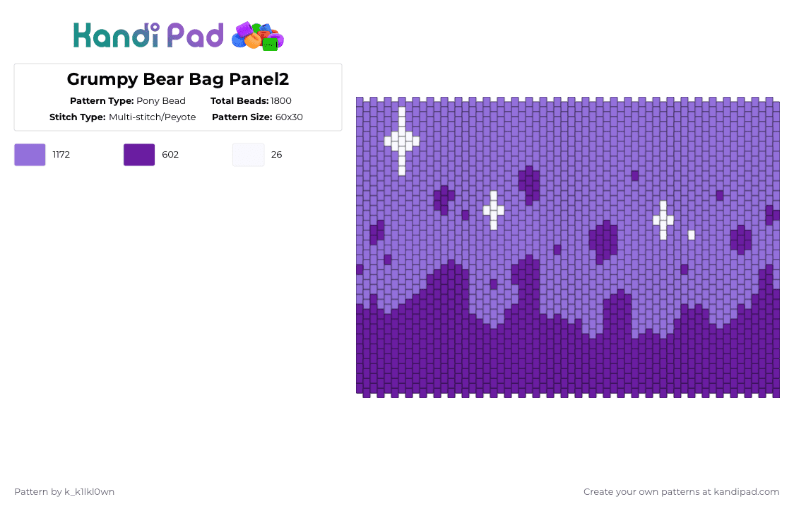 Grumpy Bear Bag Panel2 - Pony Bead Pattern by k_k1lkl0wn on Kandi Pad - blue,purple,grumpy,grumpy bear,care bear,care bears,bag,panel