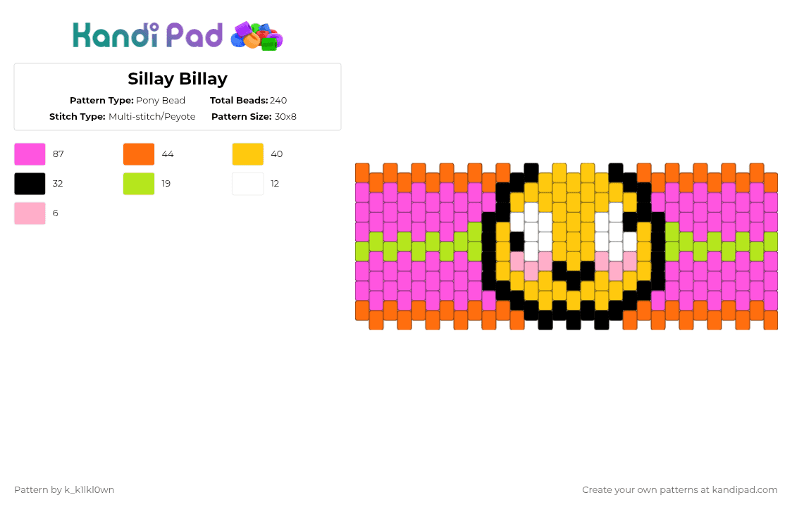 Sillay Billay - Pony Bead Pattern by k_k1lkl0wn on Kandi Pad - pink,silly