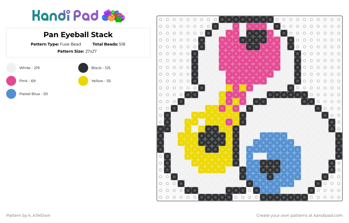 Pan Eyeball Stack - Fuse Bead Pattern by k_k1lkl0wn on Kandi Pad - white,pink,eye,eyes,pan,pansexual,blue,yellow