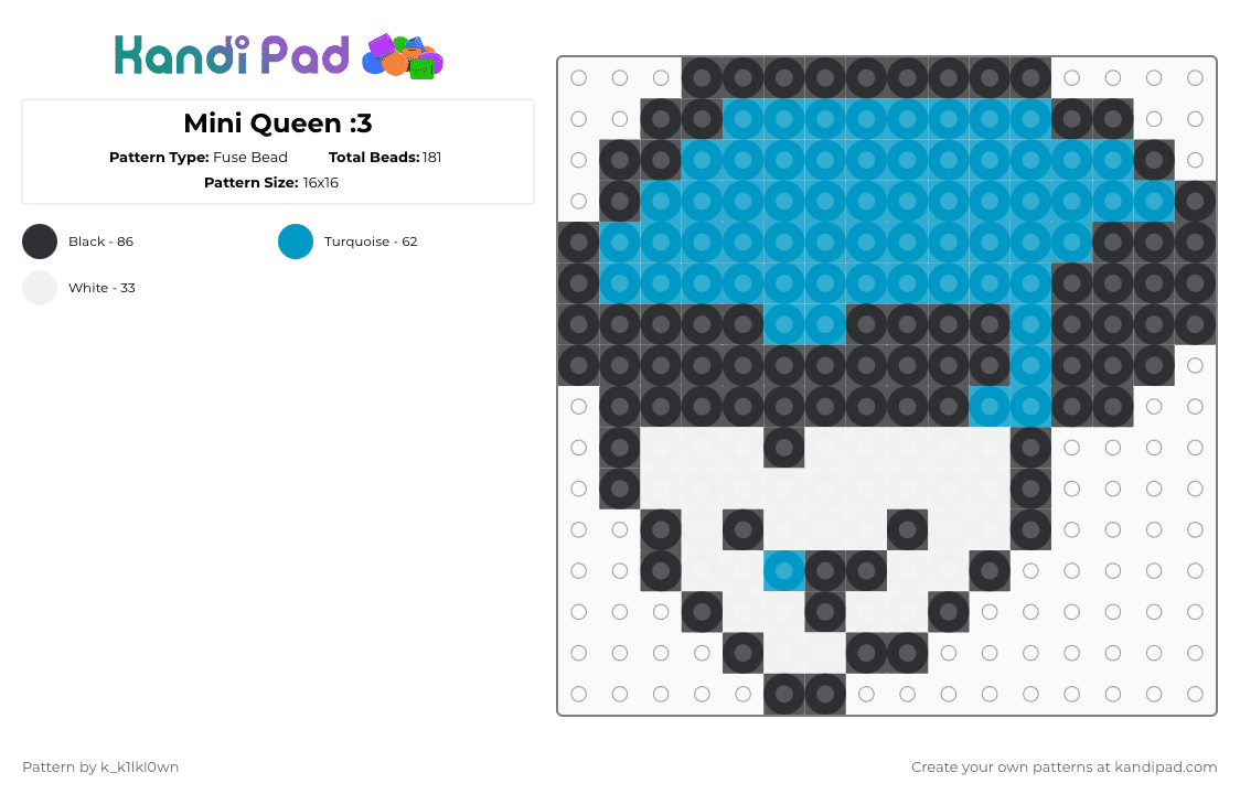 Mini Queen :3 - Fuse Bead Pattern by k_k1lkl0wn on Kandi Pad - light blue,white
