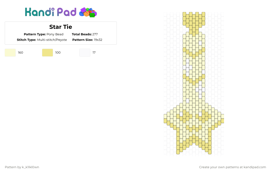 Star Tie - Pony Bead Pattern by k_k1lkl0wn on Kandi Pad - yellow,white,star,tie