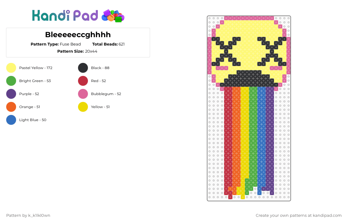 Bleeeeeccghhhh - Fuse Bead Pattern by k_k1lkl0wn on Kandi Pad - rainbow,emoji,vomit,rainbow vomit,x,bleh