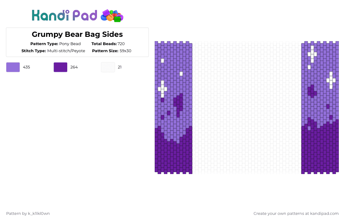 Grumpy Bear Bag Sides - Pony Bead Pattern by k_k1lkl0wn on Kandi Pad - purple,blue,grumpy,grumpy bear,care bear,care bears,bag,panel