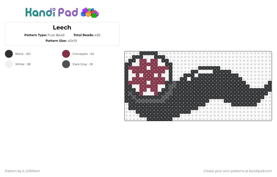 Leech - Fuse Bead Pattern by k_k1lkl0wn on Kandi Pad - black,brown,bug,leech,teeth,worm,scary