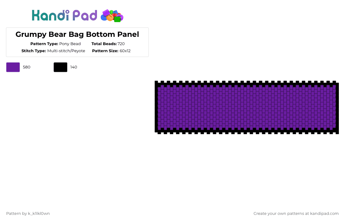 Grumpy Bear Bag Bottom Panel - Pony Bead Pattern by k_k1lkl0wn on Kandi Pad - purple,blue,grumpy,grumpy bear,care bear,care bears,bag,panel