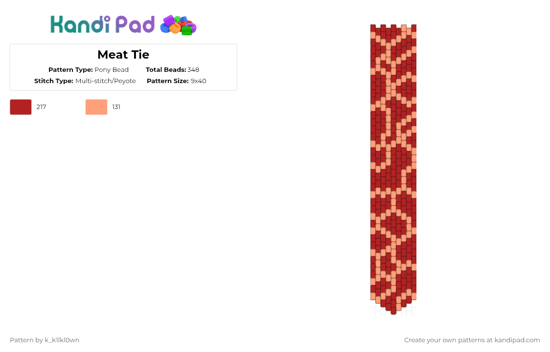 Meat Tie - Pony Bead Pattern by k_k1lkl0wn on Kandi Pad - red,orange,meat,flesh