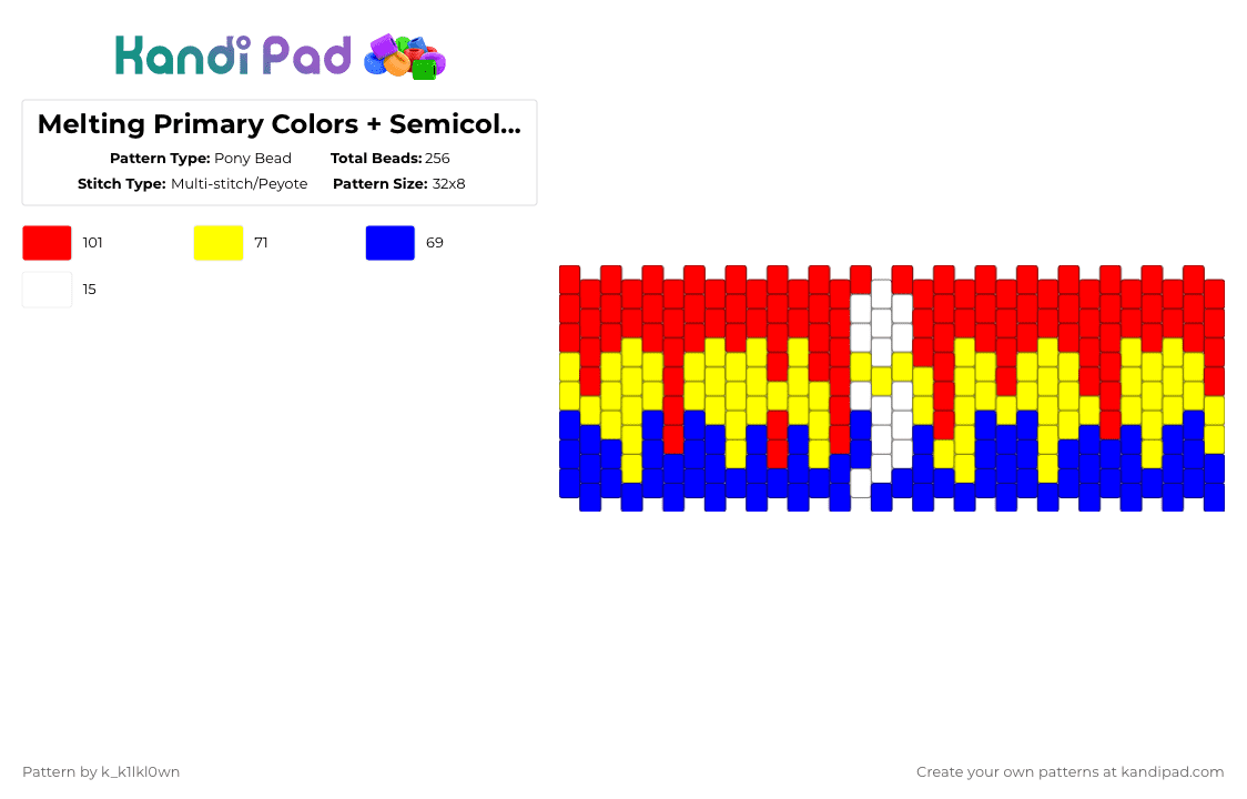 Melting Primary Colors + Semicolon symbol thing idfk - Pony Bead Pattern by k_k1lkl0wn on Kandi Pad - red,kidcore,semicolon,depression,melting