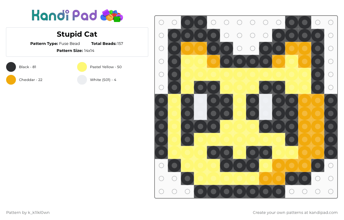 Stupid Cat - Fuse Bead Pattern by k_k1lkl0wn on Kandi Pad - cat,yellow,head,charm
