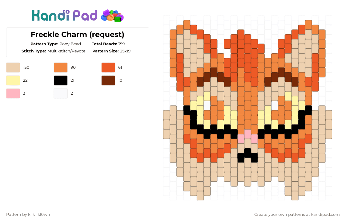 Freckle Charm (request) - Pony Bead Pattern by k_k1lkl0wn on Kandi Pad - beige,red,orange,lackadaisy,freckle