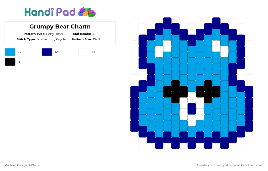 Grumpy Bear Charm - Pony Bead Pattern by k_k1lkl0wn on Kandi Pad - light blue,purple,grumpy,grumpy bear,character,care bears,care bear,charm