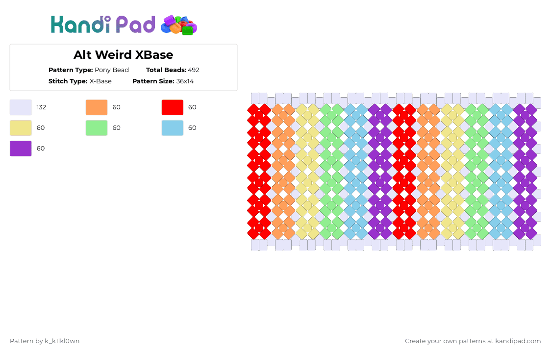 Alt Weird XBase - Pony Bead Pattern by k_k1lkl0wn on Kandi Pad - red,teal,purple,colorful,rainbow,multicolor,white,rotator