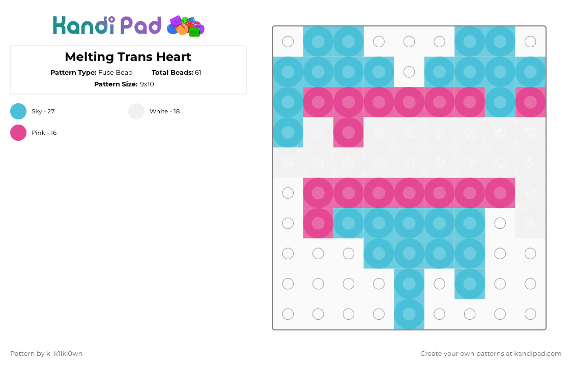 Melting Trans Heart - Fuse Bead Pattern by k_k1lkl0wn on Kandi Pad - light blue,pink