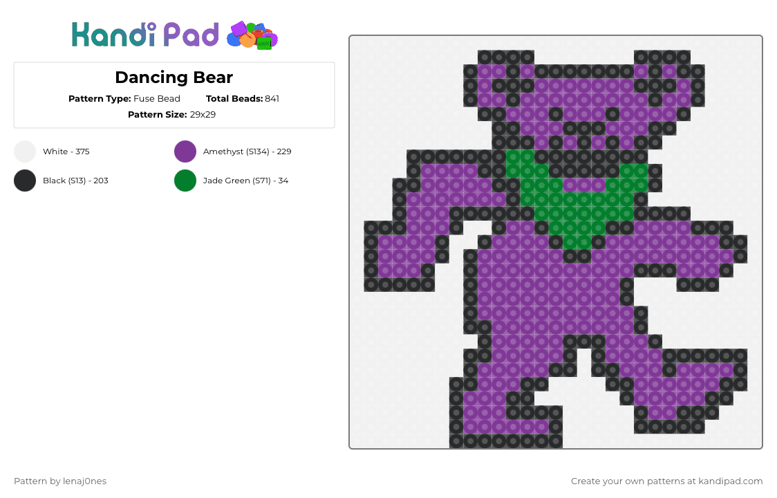 Dancing Bear Fuse Bead Pattern - Kandi Pad | Kandi Patterns, Fuse Bead ...