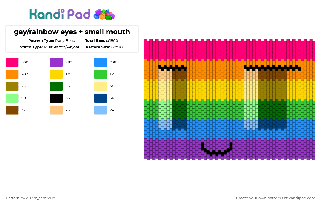 gay/rainbow eyes + small mouth - Pony Bead Pattern by qu33r_cam3r0n on Kandi Pad - pink,yellow,light blue,colorful,gae,gay,pride,rainbow,eyes,anime,brick pattern,eye