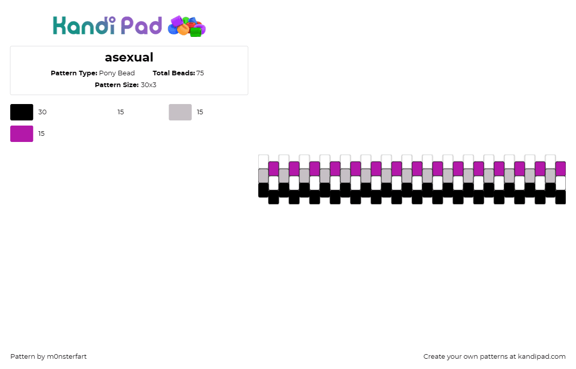 asexual - Pony Bead Pattern by m0nsterfart on Kandi Pad - asexual,pride,cuff,celebrate,meaningful,solidarity,creations,flag,black