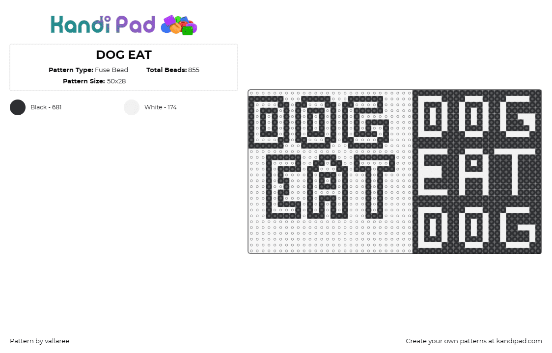 DOG EAT - Fuse Bead Pattern by vallaree on Kandi Pad - dog eat,sign,text,outline,simple,black,white