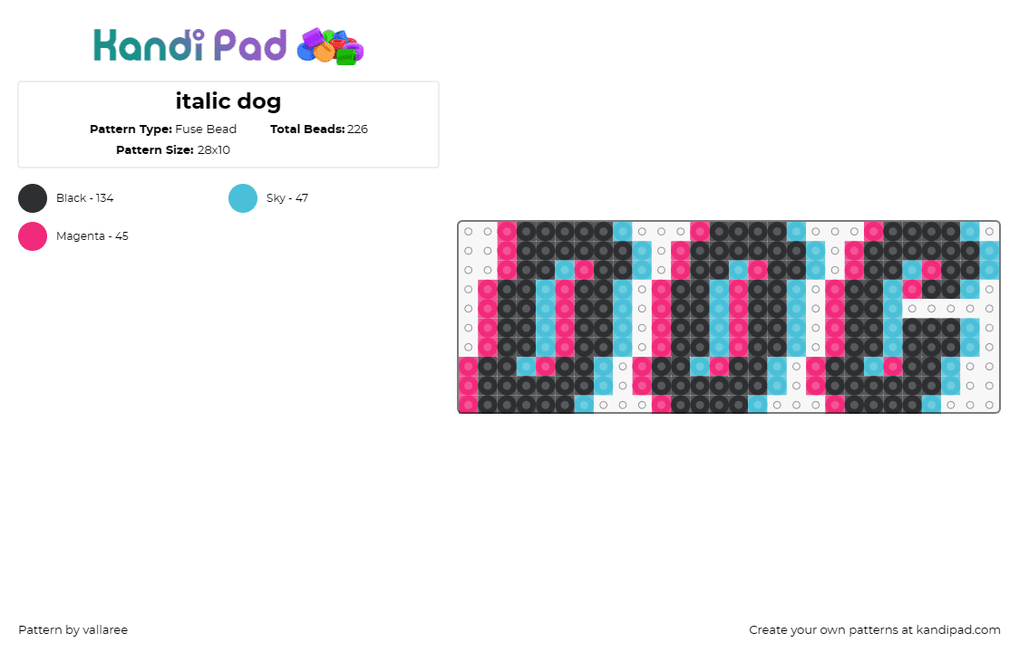 italic dog - Fuse Bead Pattern by vallaree on Kandi Pad - dog,trippy,text,bold,black,light blue,pink