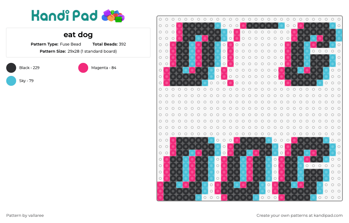 eat dog - Fuse Bead Pattern by vallaree on Kandi Pad - dog,trippy,text,bold,black,light blue,pink