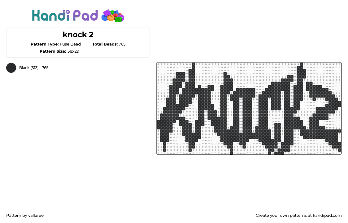 Knock 2 Fuse Bead Pattern - Kandi Pad | Kandi Patterns, Fuse Bead ...