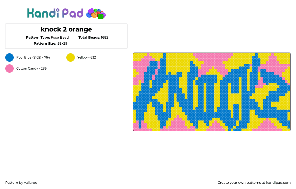 knock 2 orange - Fuse Bead Pattern by vallaree on Kandi Pad - blue,yellow