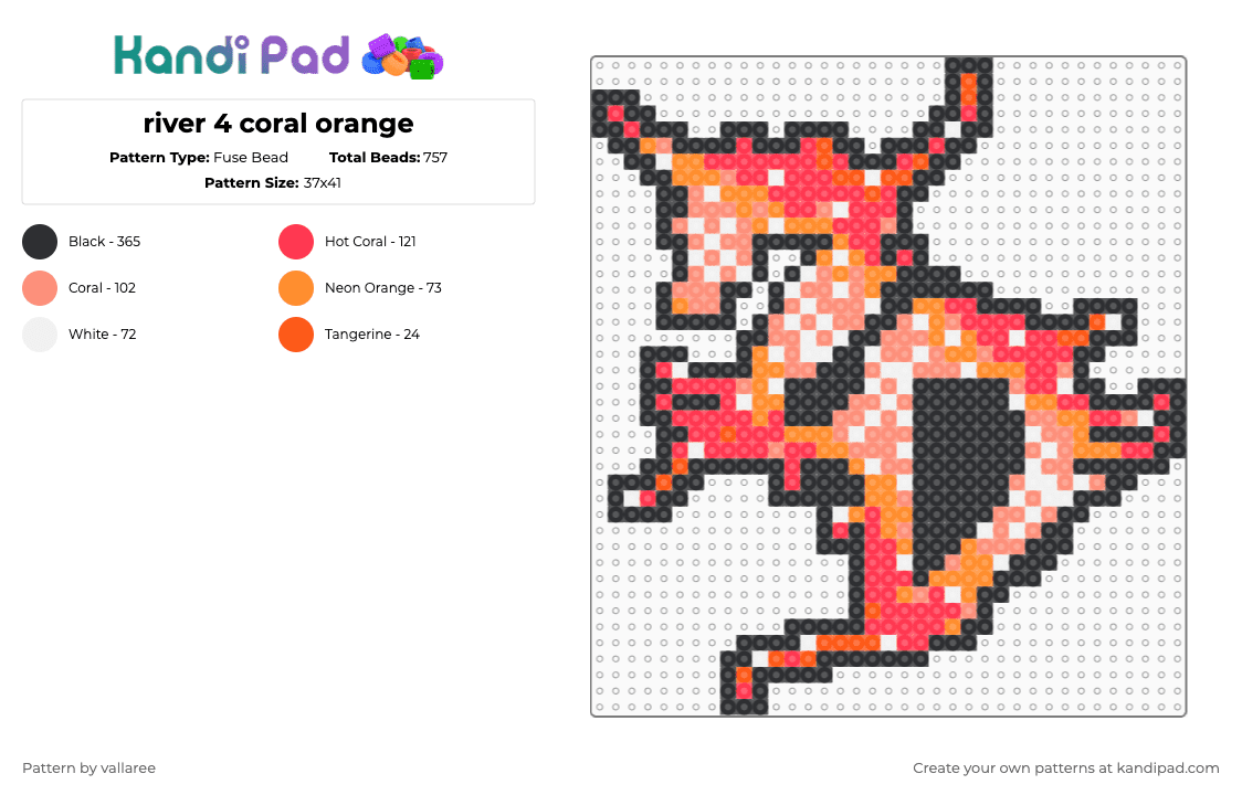 river 4 coral orange - Fuse Bead Pattern by vallaree on Kandi Pad - zeds dead,logo,dj,music,orange,red