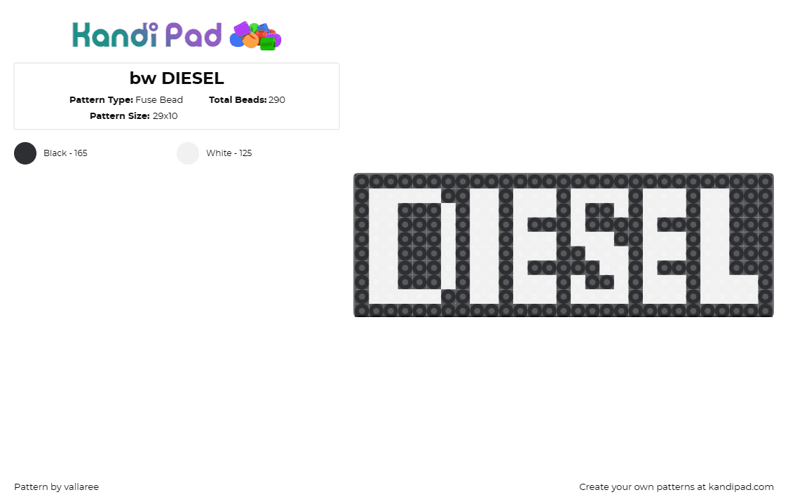 bw DIESEL - Fuse Bead Pattern by vallaree on Kandi Pad - diesel,shaq,sign,text,dj,edm,music,bold,white,black