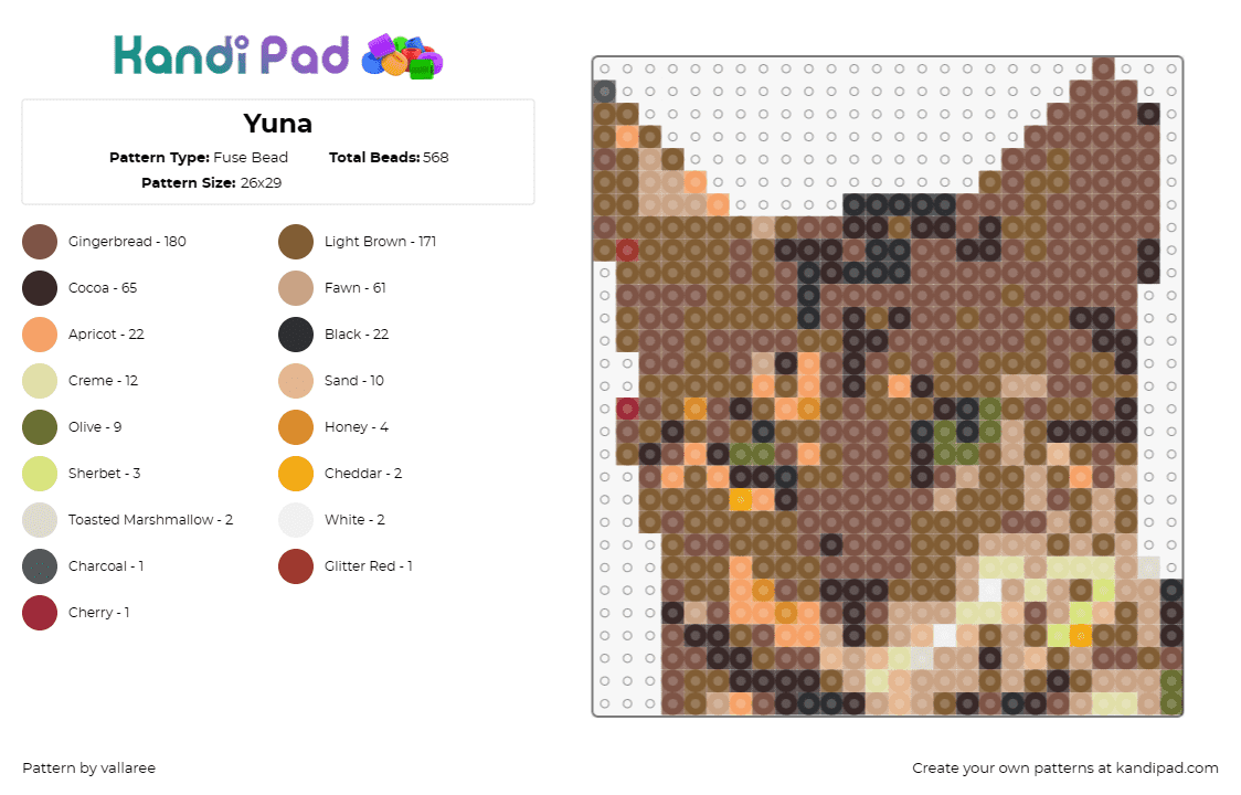 Yuna - Fuse Bead Pattern by vallaree on Kandi Pad - cat,animal,warm,lifelike,cozy,homey,brown