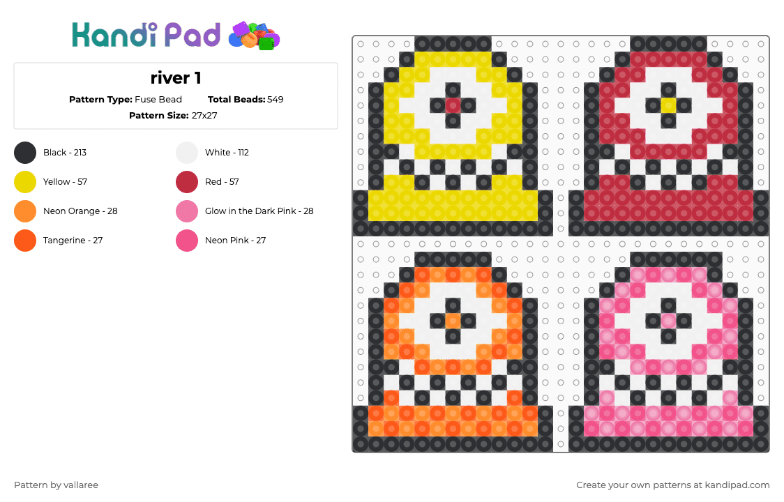 river 1 - Fuse Bead Pattern by vallaree on Kandi Pad - cyclops, music, orange, pink, red, subtronics, yellow