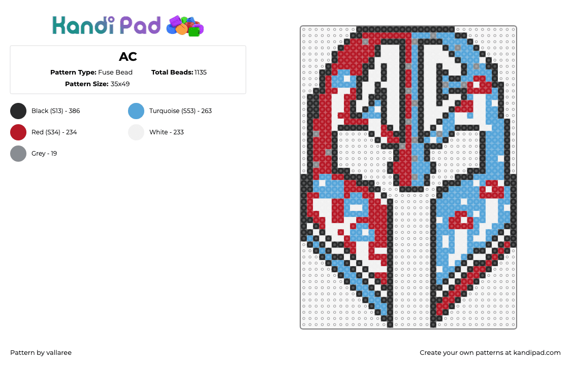 AC - Fuse Bead Pattern by vallaree on Kandi Pad - ac,warrior,helmet,light blue,red