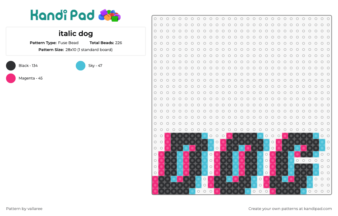 italic dog - Fuse Bead Pattern by vallaree on Kandi Pad - dog,trippy,text,bold,black,light blue,pink