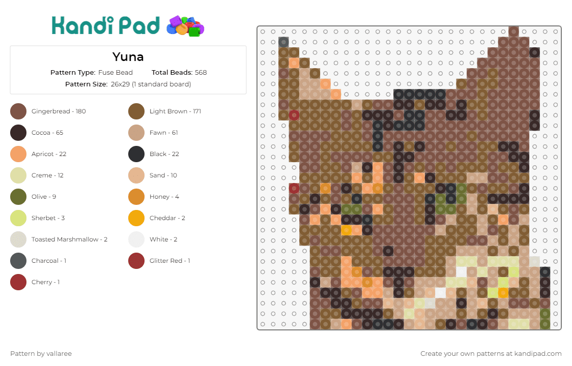 Yuna - Fuse Bead Pattern by vallaree on Kandi Pad - cat,animal,warm,lifelike,cozy,homey,representation,charming,brown