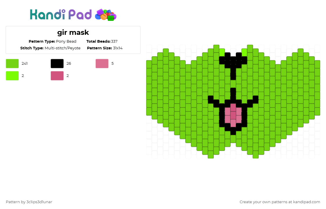 gir mask - Pony Bead Pattern by 3c1ips3d1unar on Kandi Pad - green,gir,mask,invader zim,subzero mask