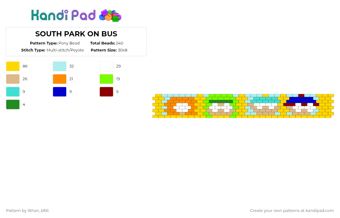 SOUTH PARK ON BUS - Pony Bead Pattern by 3than_bfdi on Kandi Pad - yellow,light blue