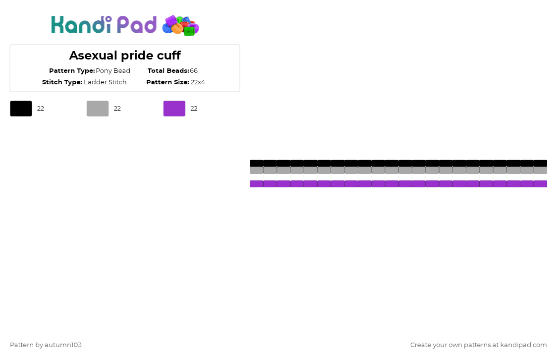 Asexual pride cuff - Pony Bead Pattern by autumn103 on Kandi Pad - beige,purple