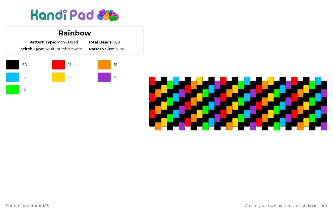 Rainbow - Pony Bead Pattern by autumn103 on Kandi Pad - black,orange,yellow,green,colorful