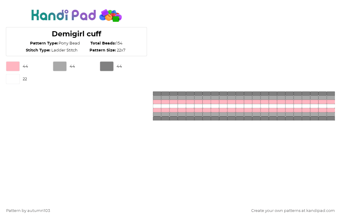 Demigirl cuff - Pony Bead Pattern by autumn103 on Kandi Pad - pink,beige,gray